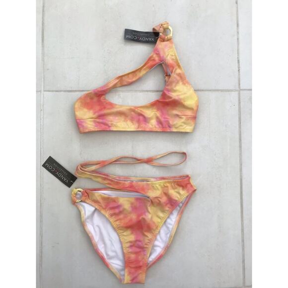 Yandy Swim Bikini Set Sunset Daydream Tie Dye High Waist Cut Out Swimwear - Picture 1 of 11